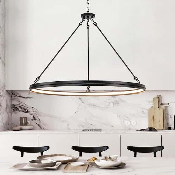 Rennnsan Lucian 1 - Light Matte Black LED Wagon Wheel Pendant Light