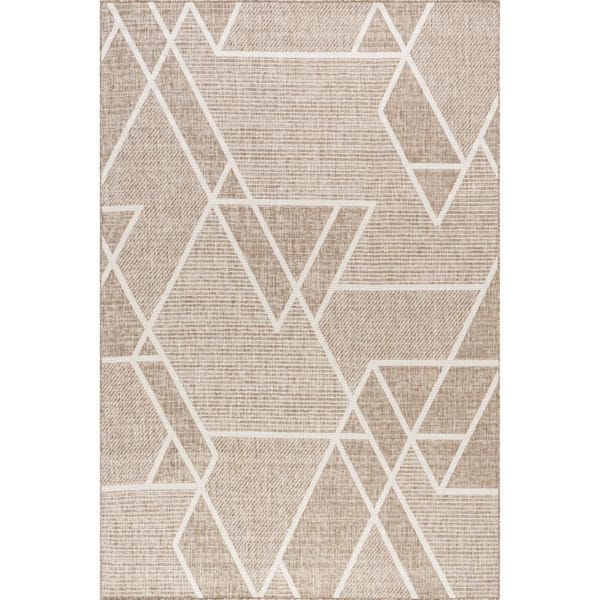 Sarai Geometric Shapes Beige 9 ft. x 12 ft. Outdoor Area Rug