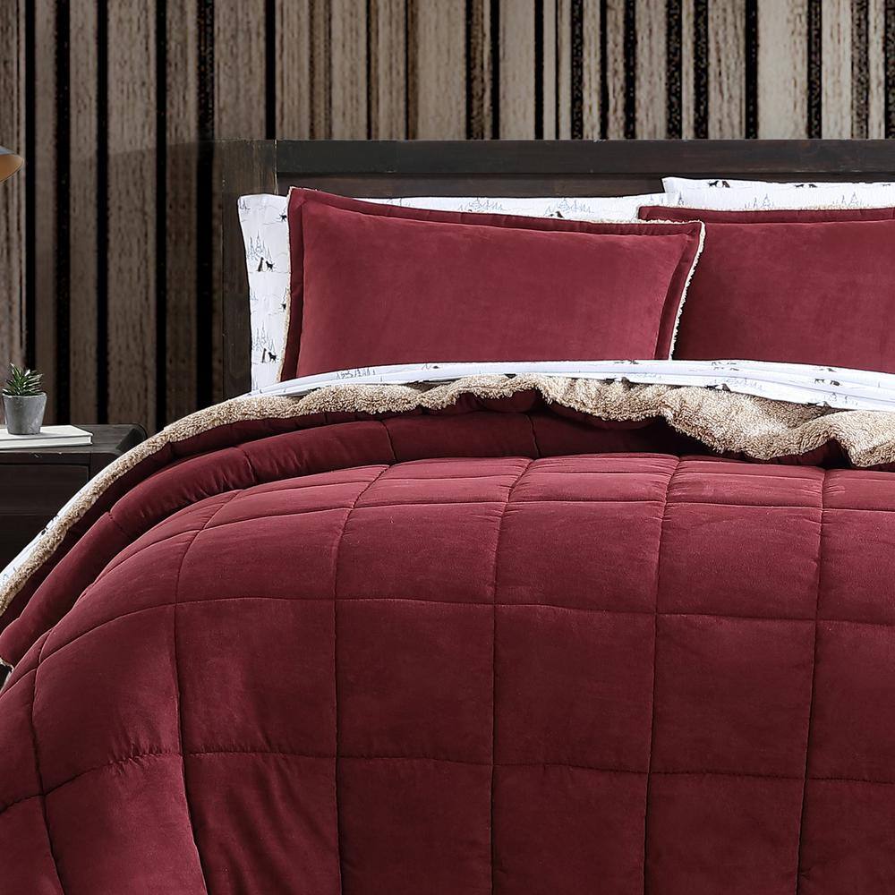 Twin Red Microfiber Reversible Comforter and Sham Set