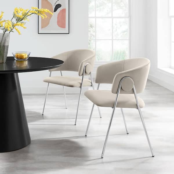 Nella Performance Velvet Barrel Dining Chairs (Set of 2) in Almond Silver