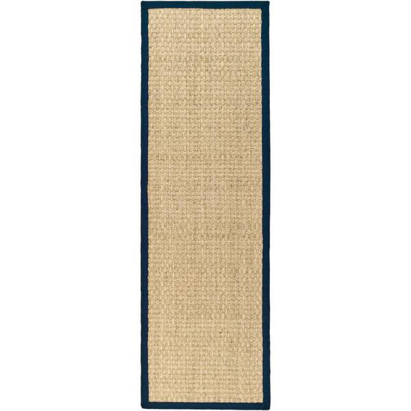 SAFAVIEH Natural Fiber Beige/Blue 3 ft. x 20 ft. Border Woven Runner Rug