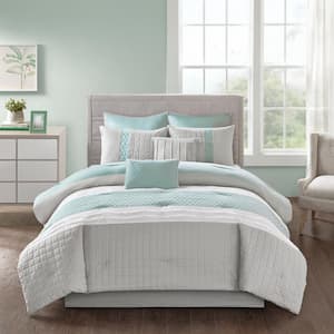 Irvine 8-Piece Seafoam/Grey Polyester Queen Comforter Set