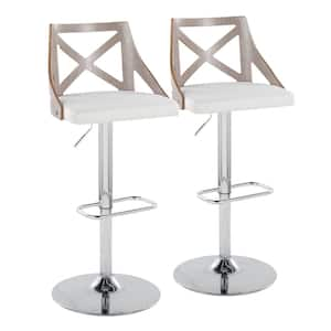 Charlotte 32.5 in. Cream Fabric, Light Grey Wood and Chrome Metal Adjustable Bar Stool (Set of 2)