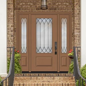 Regency 68 in. x 80 in. 3/4L Spire Decorative Glass LHIS Unfinished White Fiberglass Prehung Front Door w/Dbl 14 in. SL