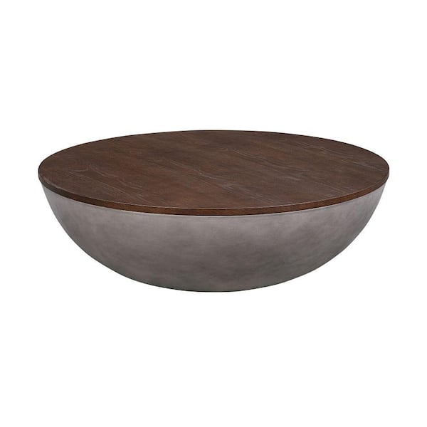 Benjara 48 in. Brown and Gray Round Concrete Top Coffee Table