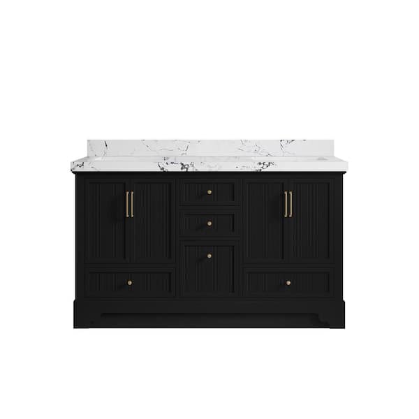 Willow Collections Alys 60 in. W x 22 in. D x 36 in. H Double Sink Bath Vanity in Black with 2 in. Viola Night Top