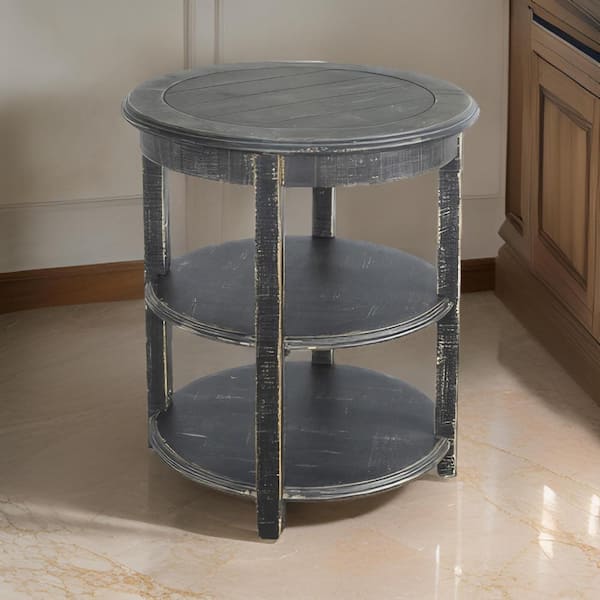 Benjara 24 in. Black Round Wooden Top End Table