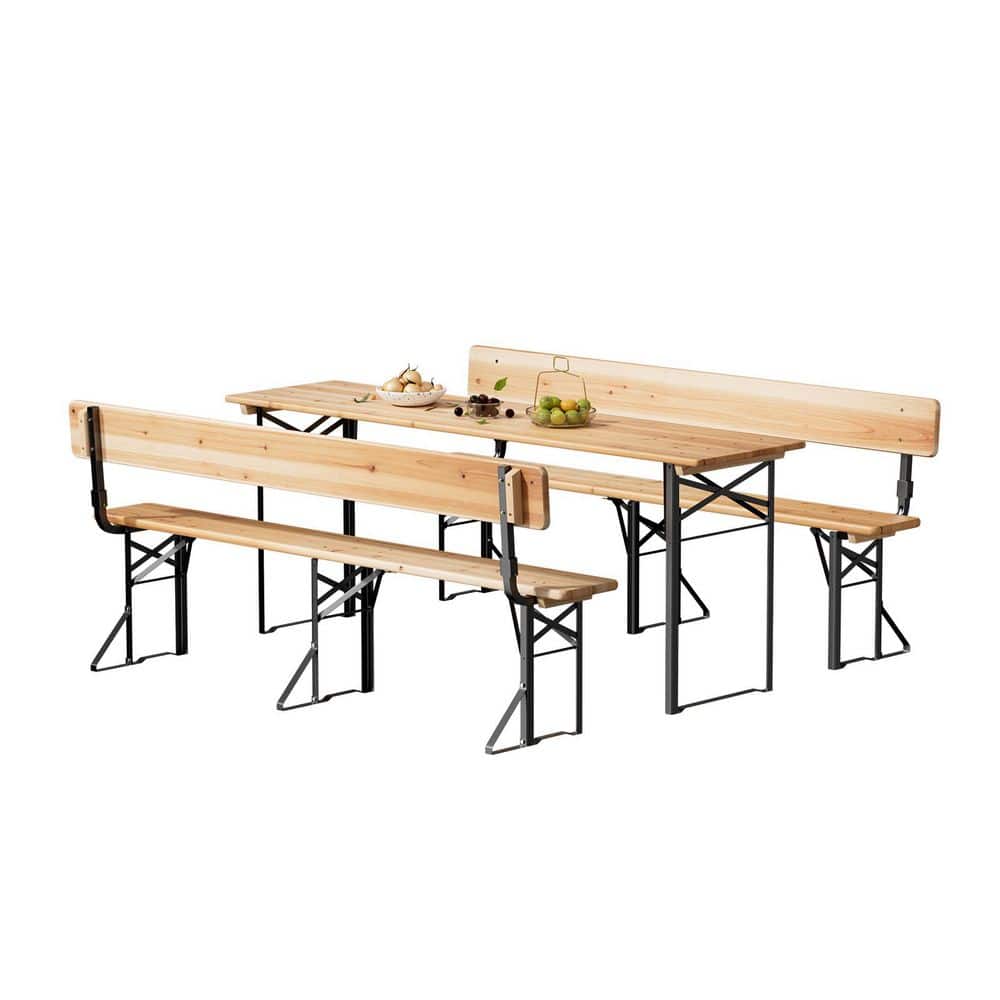 69 in. Natural Rectangle Wood Iron Frame Picnic Table with Bench Seats 6 People with Backrest price history on PriceWatchPro