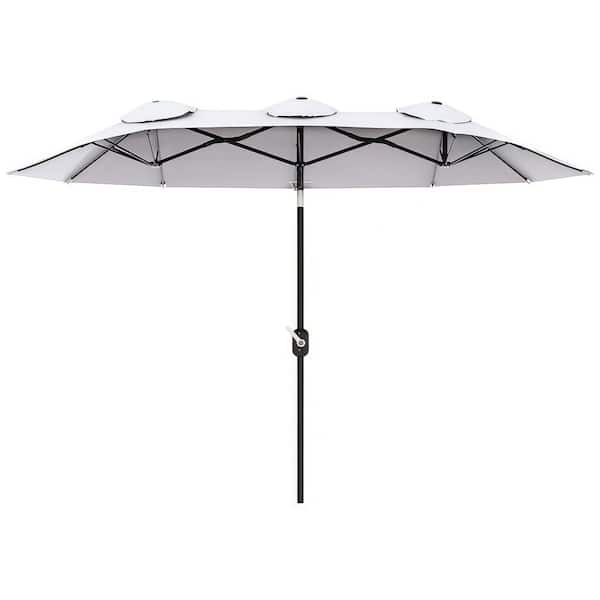 9.3 ft. Large Rectangular Patio Umbrella in White with Crank, Tilt and Vented Canopy, Weather Resistant