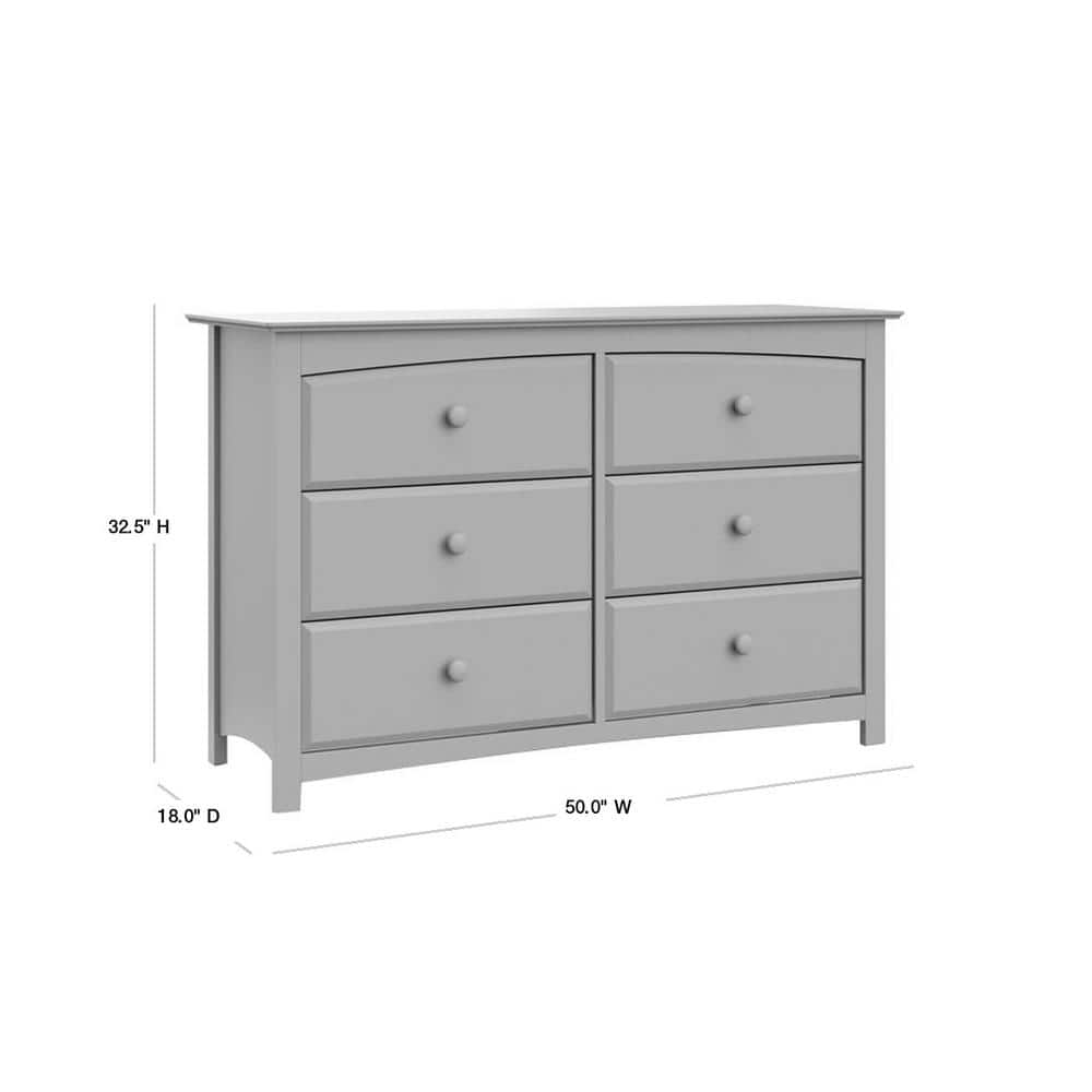 Pebble Gray Double Nursery Dresser with Six Drawers