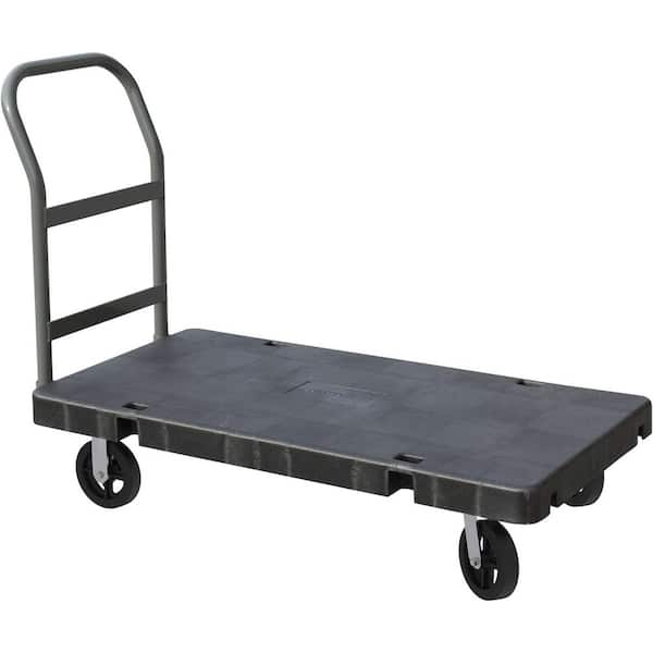 Akro-Mils 30 in. W and 60 in. L 8 in. Mold-On Rubber Casters VERSA/Deck Plastic Platform Truck with 1 Crossbar Swayback handle