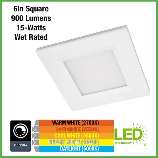 6 in. Square Canless Adjustable CCT Integrated LED Recessed Light Trim with Night Light Feature and Black Trim Option