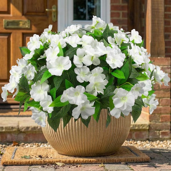 15.8 in. White Indoor/Outdoor Artificial Impatiens Flower Bundles