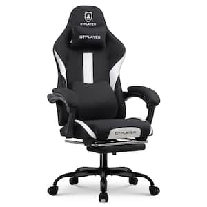 Gaming Chair Fabric with Pocket Spring Cushion Ergonomic Computer Chair with Headrest, Footrest, Lumbar Support, White