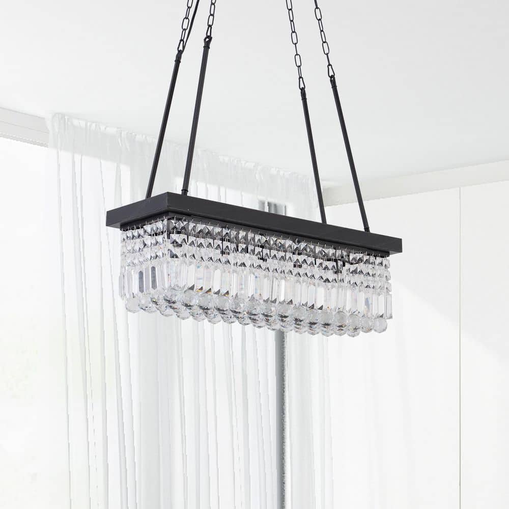 5-Light 30 in. Black Crystal Modern Rectangle Dimmable Chandeliers Dining Kitchen Ceiling Lights Foyer Bedroom Lighting price history on PriceWatchPro
