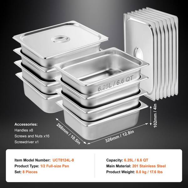 SVOPES 4 in.D Hotel Pans 6.6 qt. Silver 1/2 Size Anti-Jam Steam