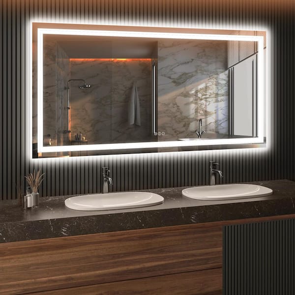 imperiol 72 in. W x 40 in. H Rectangular Frameless Anti-Fog LED Light Wall Bathroom Vanity Mirror