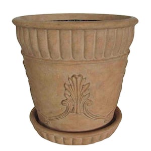 22.75 in. Dia in Aged Ivory Cast Stone Acanthus Pot with Saucer