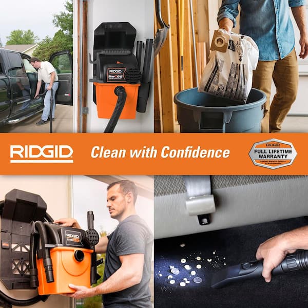 5 Gal. 5.0 Peak HP Portable Wall Mount Shop Vacuum Wet Dry Vac with Filter, Dust Bags, Hoses and Attachments WD5500C