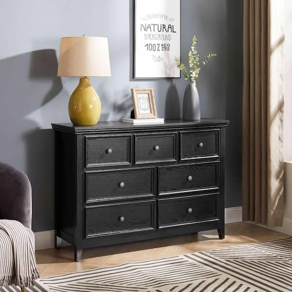 Polibi 47.25 in. W Black Modern Wood 7 Drawers Dresser Chest of Drawers Closet Organizers RS W05WD W The Home Depot
