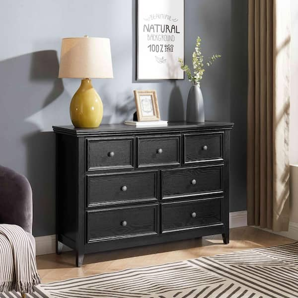 Polibi 47.25 in. W Black Modern Wood 7-Drawers Dresser, Chest of ...