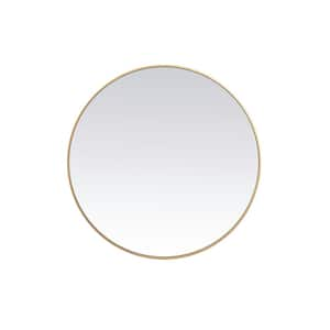 Timeless Home 39 in. W x 39 in. H x Midcentury Modern Metal Framed Round Brass Mirror