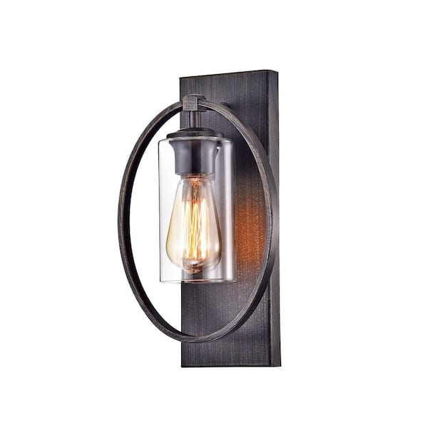 Jojospring Florencia 8.2 in. Single-Light Antique Black Finish Wall Sconce with Clear Glass Shade