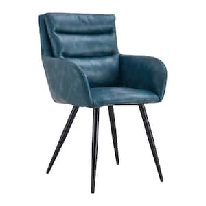 Blue Faux Leather Upholstered Metal Office/Dining Arm Chair Set of 2