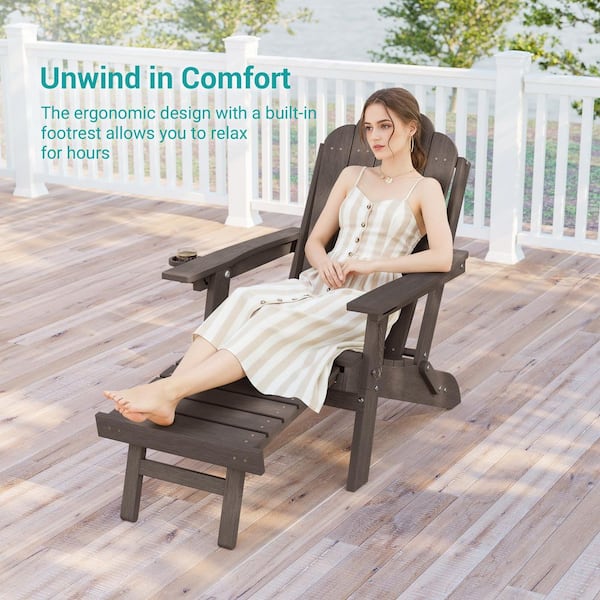Sonkuki Coffee Plastic Folding Ergonomic Adirondack Chair, 3