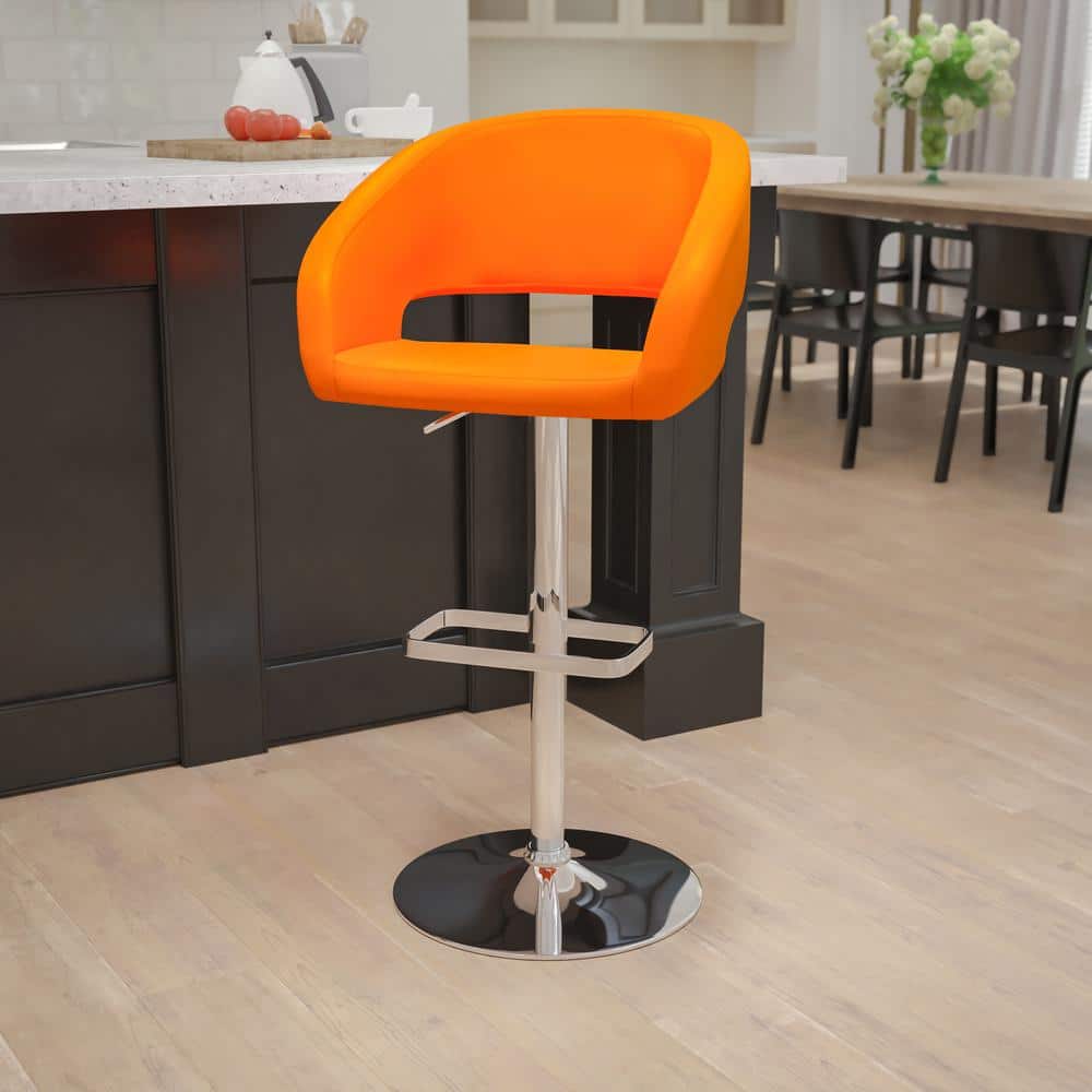 Orange Vinyl Adjustable Height Swivel Barstool with Chrome Base