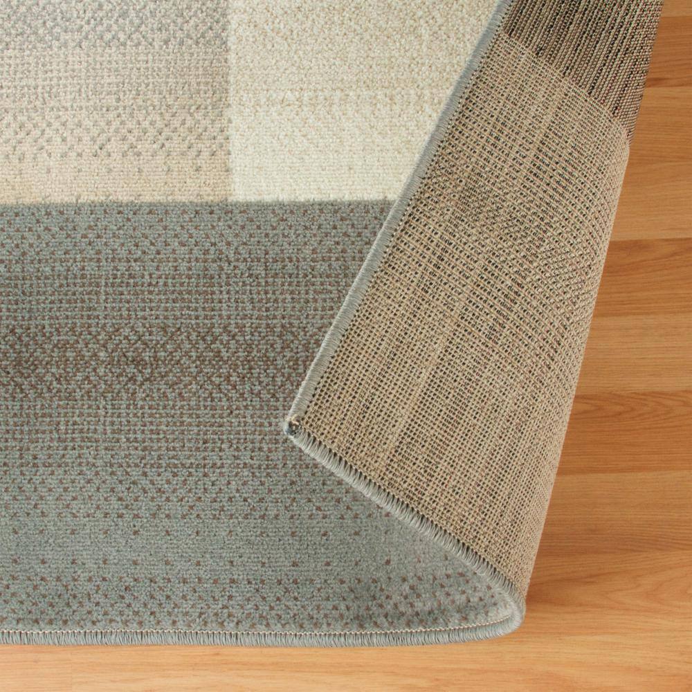 Beige and Blue Geometric Medium Pile Area Rug