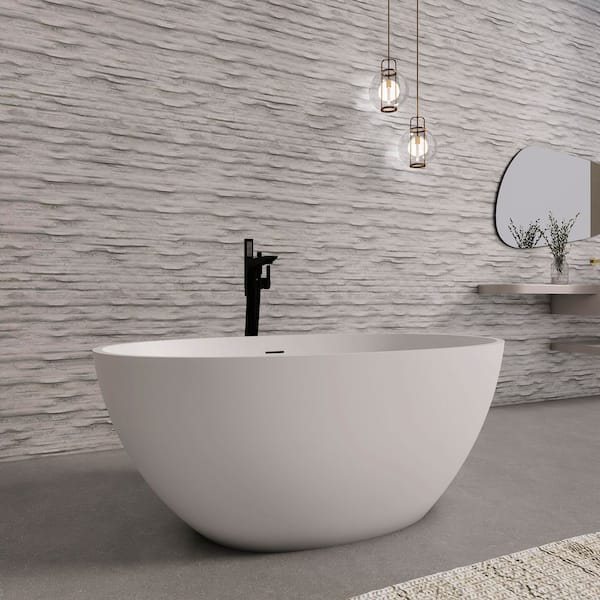 55 in. x 30.5 in. Artificial Stone Soaking Bathtub in Matte White Solid Surface with Overflow and Pop-up Drain