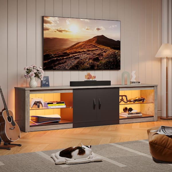 Bestier 70 in. Grey Wash TV Stand Fits TV's Up to 75 in. LED