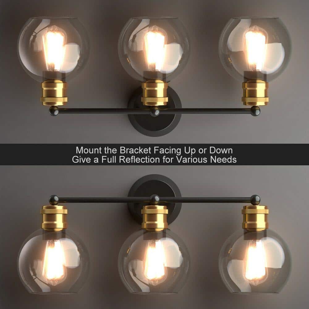Black and Gold 24.5" Modern 3-Light Vanity Sconce with Clear Glass Shades