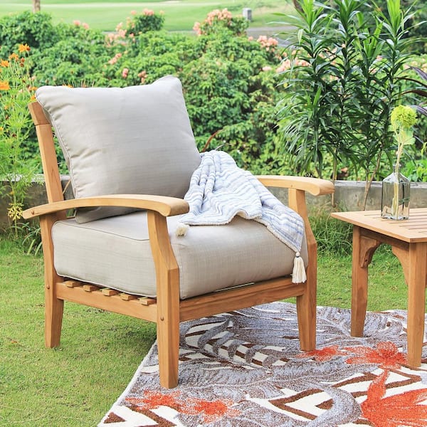 Cambridge Casual Caterina Teak Wood Outdoor Lounge Chair with Beige Cushion