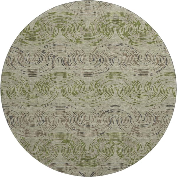 Mayfield Premium Machine Washable Abstract AMF2461 Sage 8 ft. x 8 ft. Round Rug