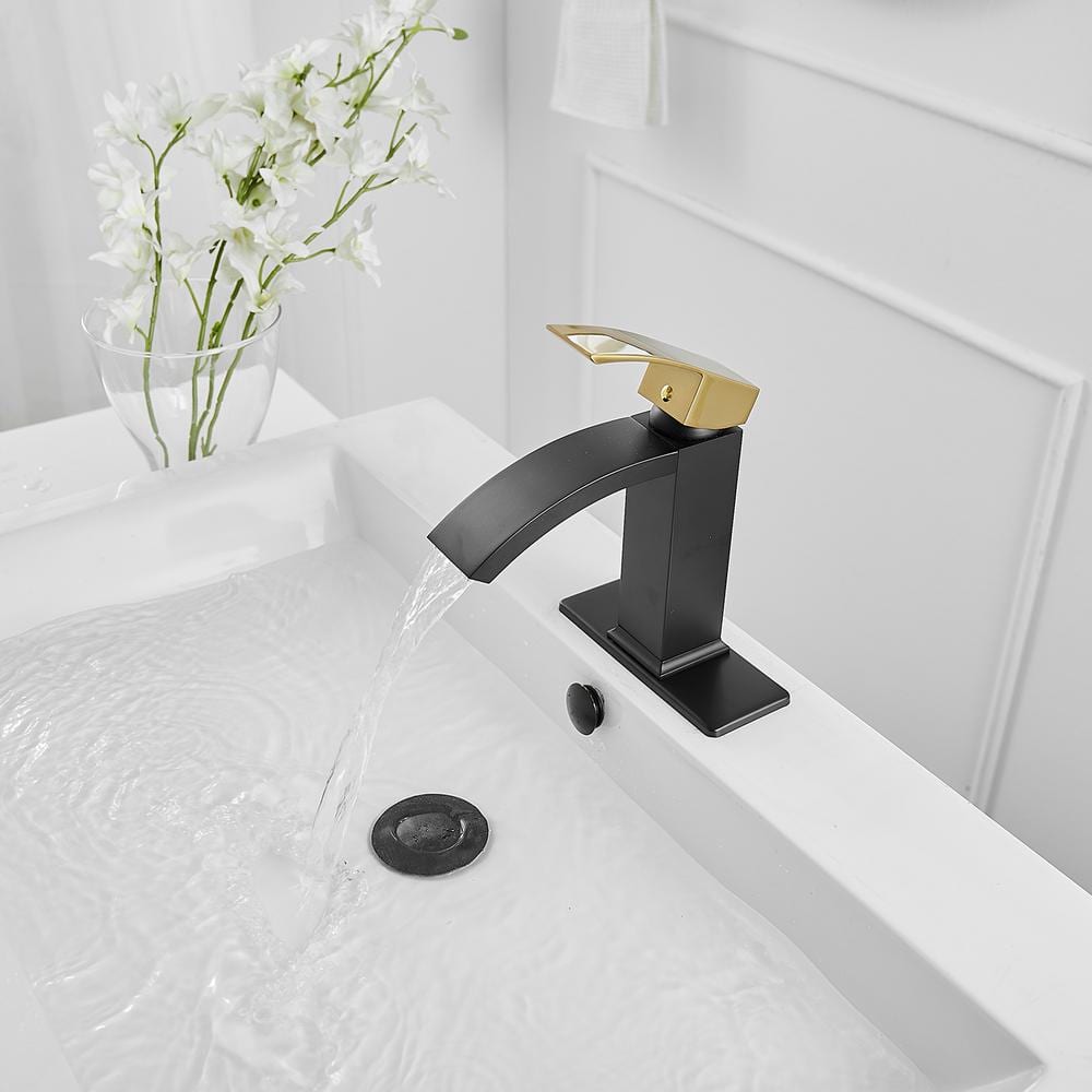 Gold and Black Waterfall Single Handle Bathroom Faucet