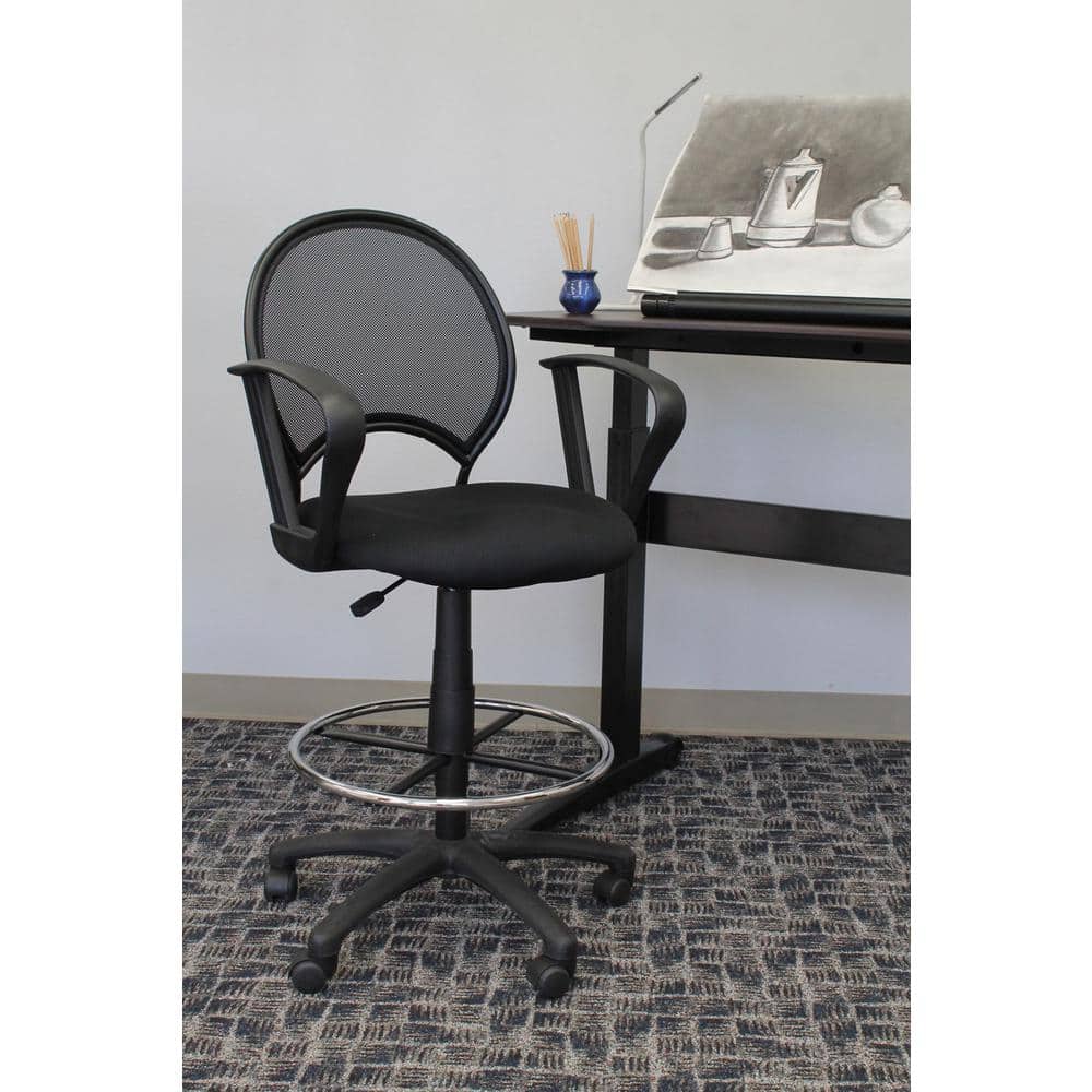 Black Mesh High Back Swivel Drafting Chair with Fixed Arms