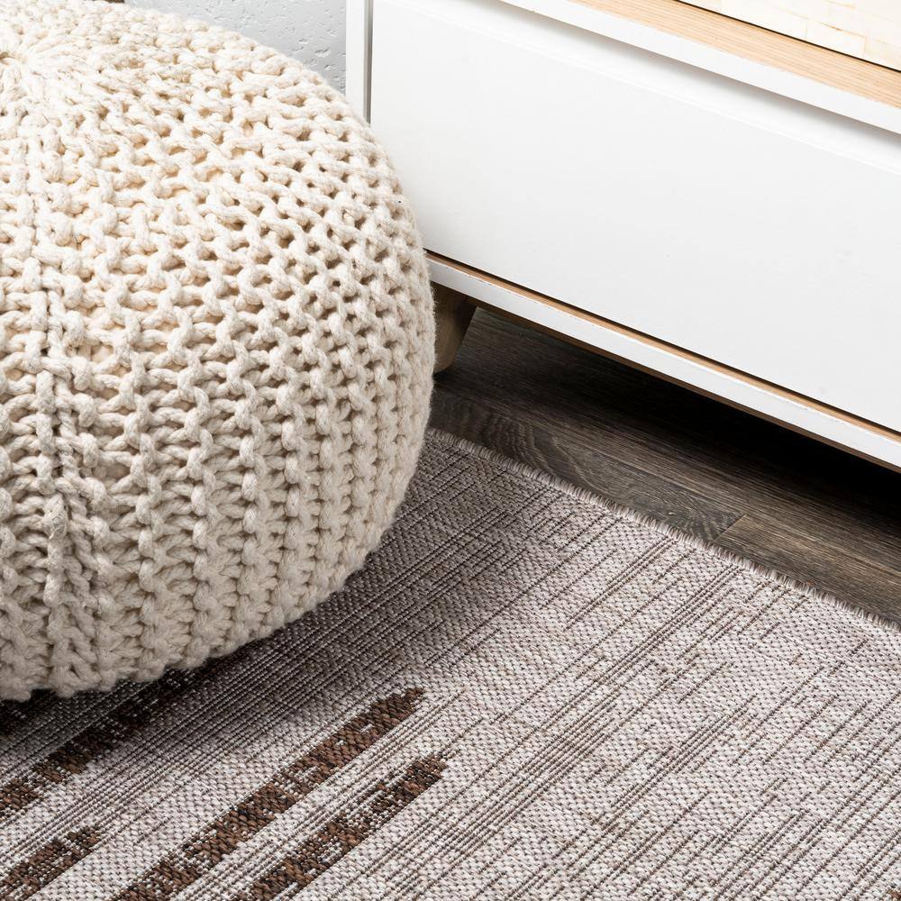 Santa Monica Modern Stripe Synthetic 2x10 Rug in Beige/Brown