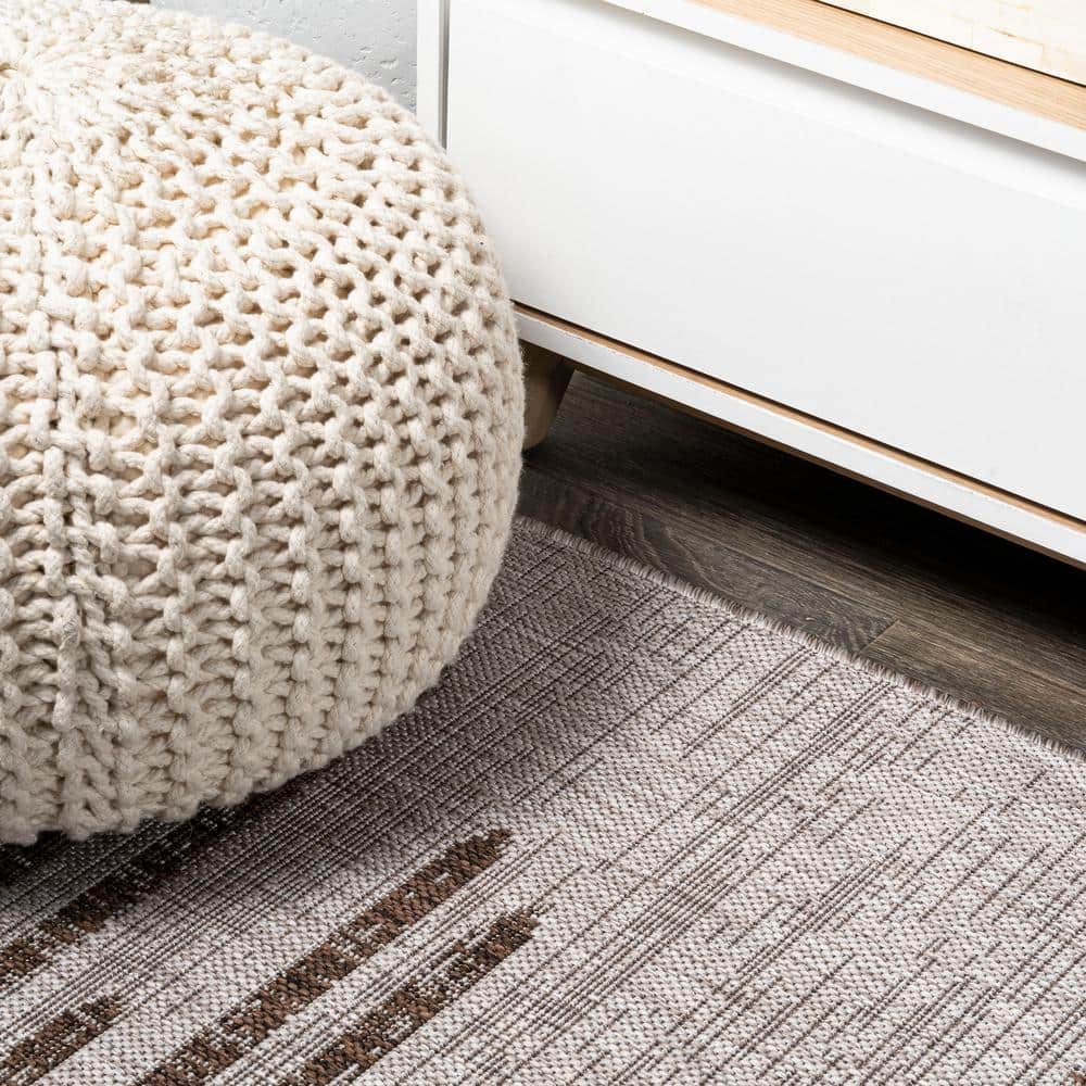 Beige and Brown Stripe Synthetic Indoor/Outdoor Area Rug
