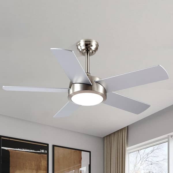 Kviflon 46 in. Indoor/Outdoor Modern Nickel Ceiling Fans with Dimmable 3 Colors Lights and Remote/APP