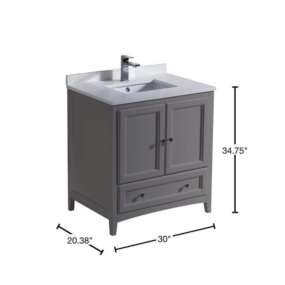 Country Elegance 30" Freestanding Vanity with Quartz Top in Gray