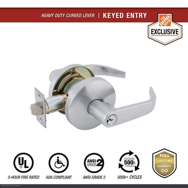 Universal Hdw Heavy Duty Commercial Entry, Curved Lever Cylindrical Chassis ADA, UL 3-Hr Fire, ANSI Grade 2 Satin Chrome