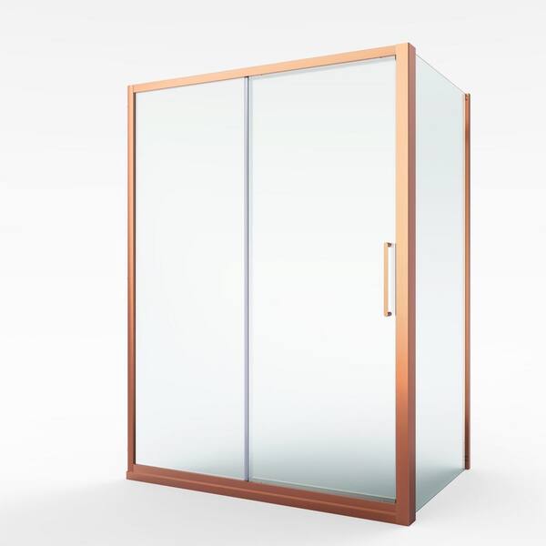 KINWELL 35.43 in. W x 76.77 in. H Sliding Framed Shower Door in Rose Gold with Clear Glass