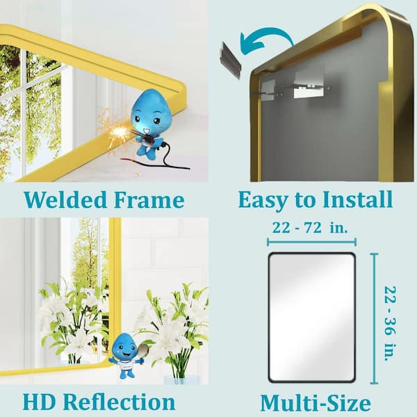 60 in. W x 36 in. H Rectangular Aluminum Framed Wall Bathroom Vanity Mirror in Gold