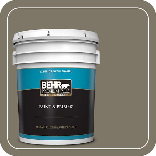 BEHR PREMIUM PLUS 5 gal. Home Decorators Collection #HDC-NT-05 Aged Olive Satin Enamel Exterior Paint & Primer
