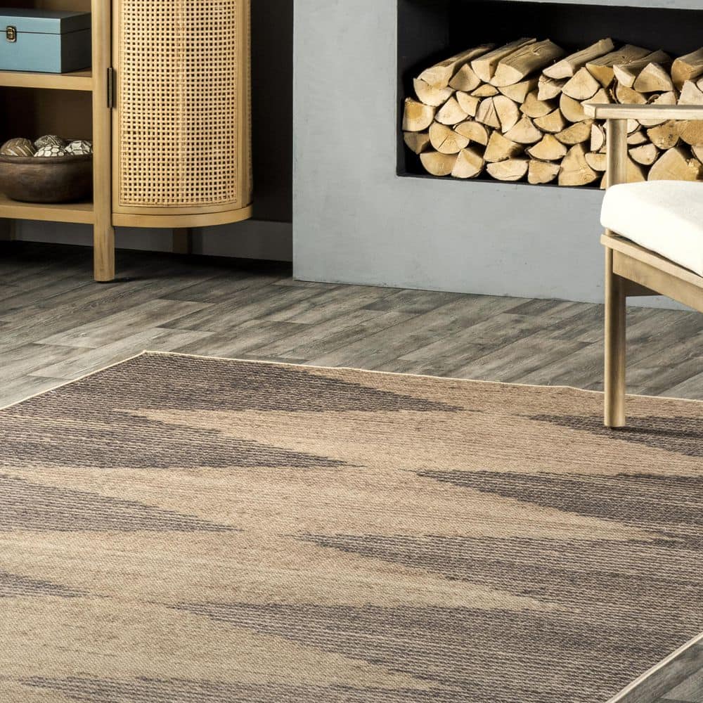 Natural and Gray Synthetic 5' x 8' Washable Area Rug