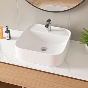 17 in. Ceramic Square Vessel Bathroom Sink in White