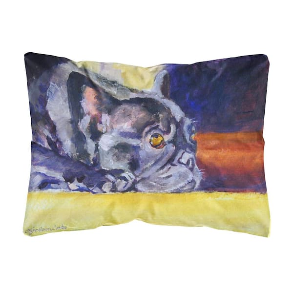 Caroline's Treasures 12 in. x 16 in. Multi-Color Lumbar Outdoor Throw Pillow Black French Bulldog Sunny Fabric Decorative Pillow