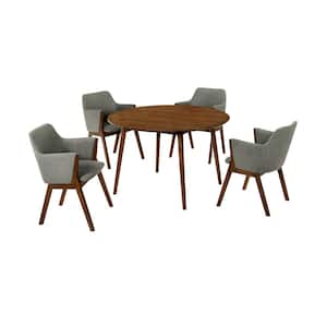 Arcadia and Renzo 48 in. 5-Piece Round Wood Charcoal and Walnut Dining Set